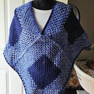 Crochet Unisex Blue Denim Poncho